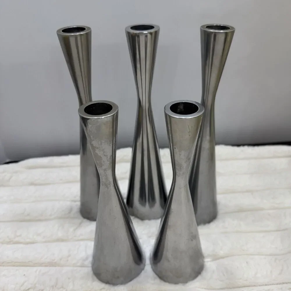 Vintage IKEA Erika Pekkari Taper Candle Holders Set of 5 | 1990s Stainless Steel